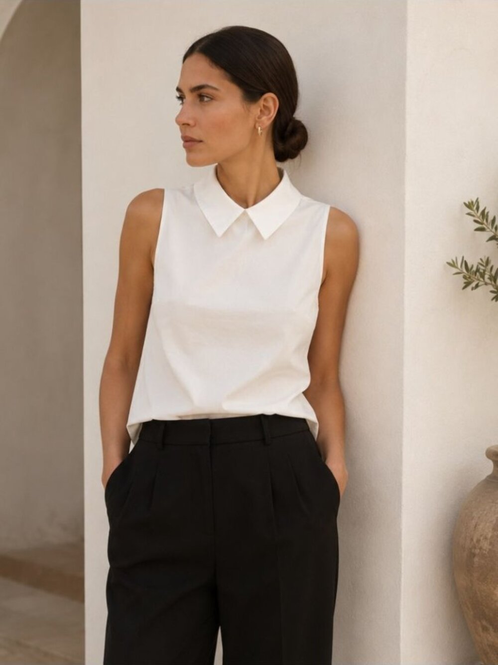 Jil Sander White Peter Pan Collar Top IT 36 Minimalist Quiet Luxury Chic Office